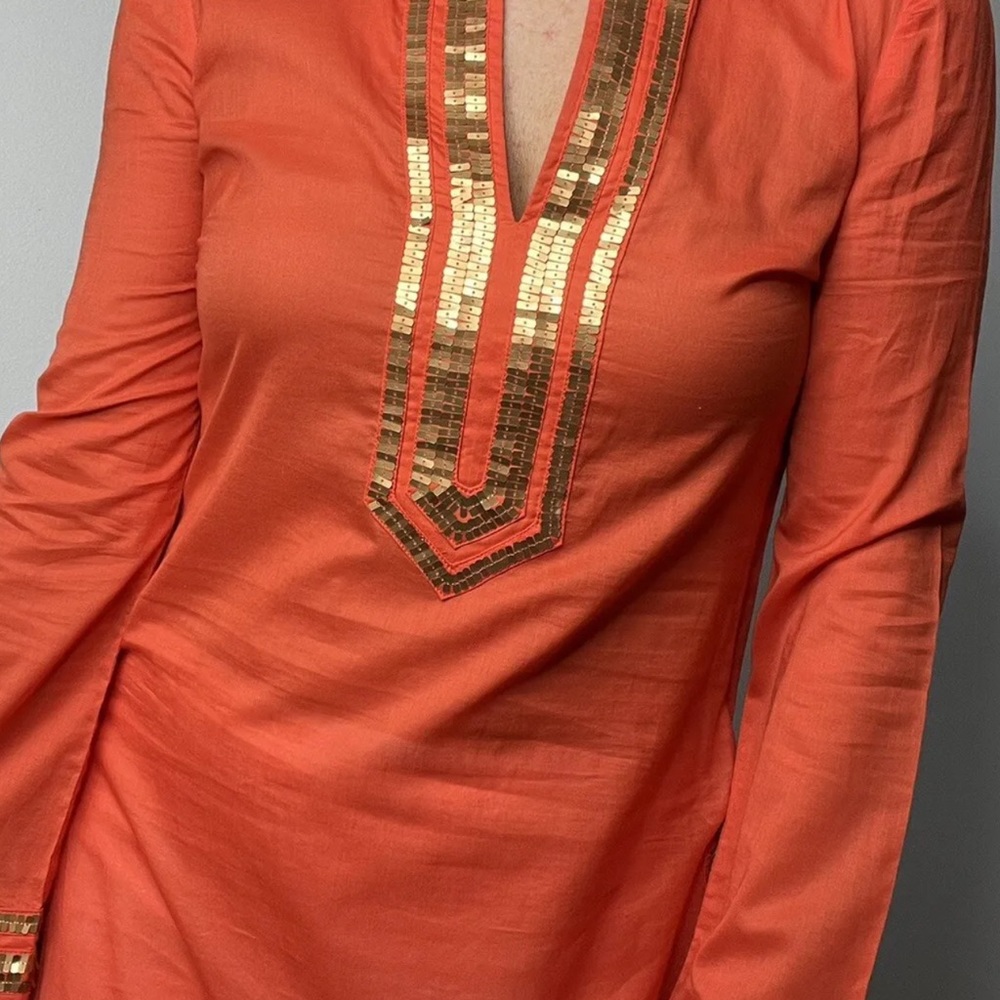 Women's Metallic Embellished Tory Tunic. Orange